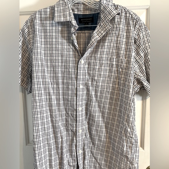 Banana Republic Stretch Soft Wash Slim Fit Casual Shirt Size L Earth Tone Grid - Picture 6 of 9